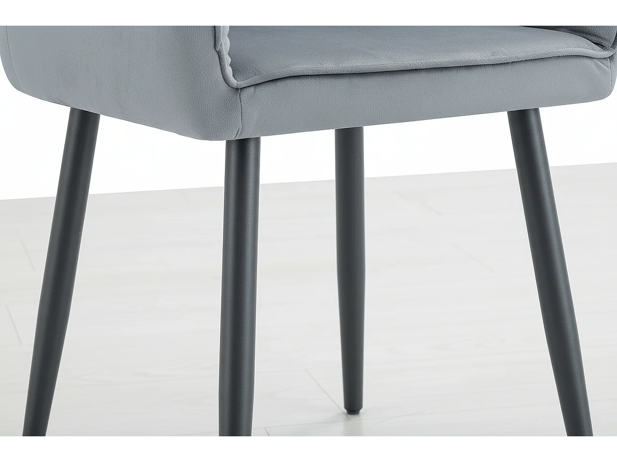 Lot 2 Chaises Salle à Manger Jade Accoudoirs Velours Gris Pieds Métal Noir 53,5x53x84cm