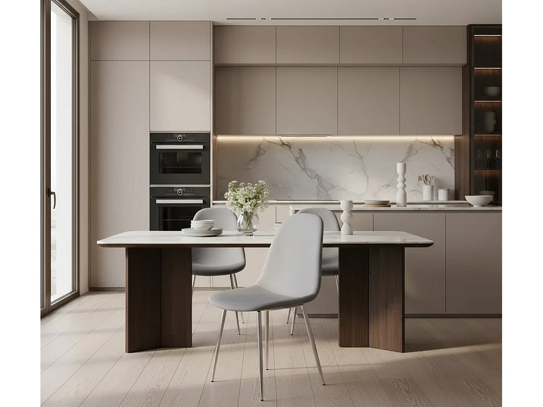 Lot de 6 chaises SCANDINAVE en velours pieds chrome - Gris