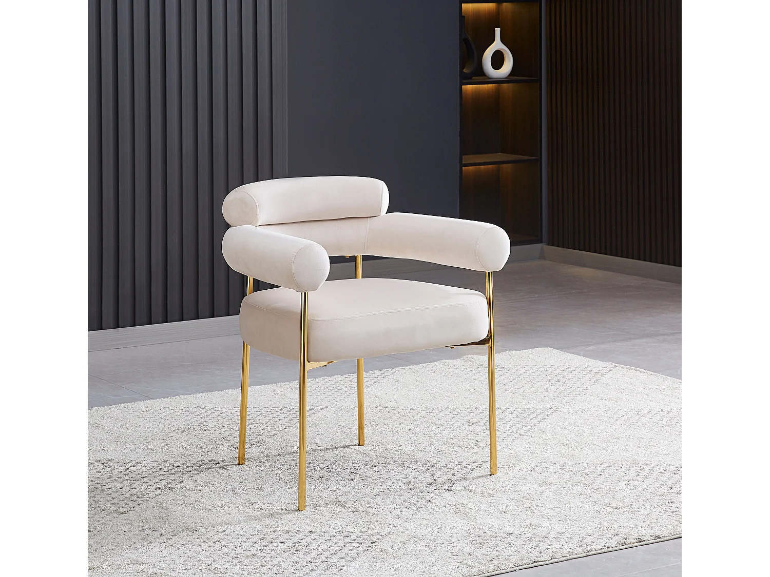 Lot de 2 Chaises BULLE avec Accoudoirs Velours Beige & Pieds Gold 72x60x77 cm