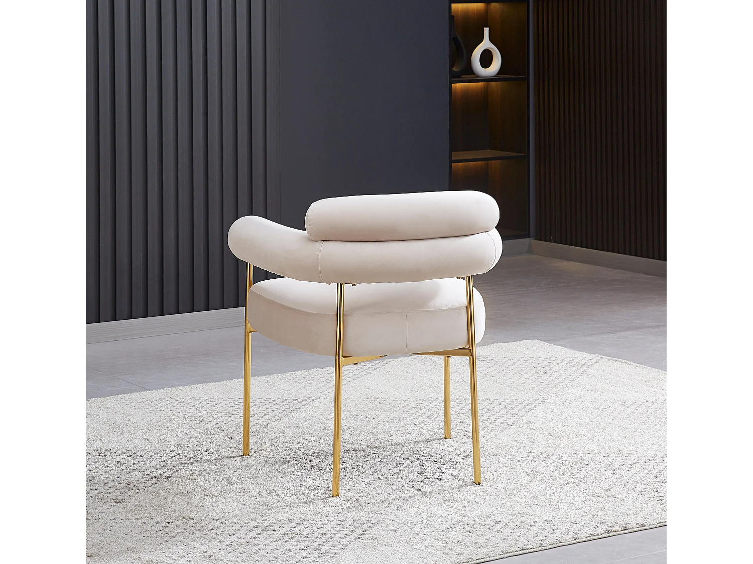 Lot de 2 Chaises BULLE avec Accoudoirs Velours Beige & Pieds Gold 72x60x77 cm