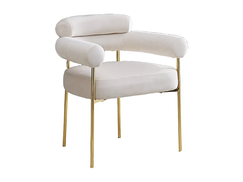 Lot de 2 Chaises BULLE avec Accoudoirs Velours Beige & Pieds Gold 72x60x77 cm