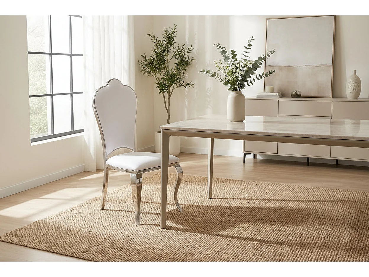 Lot de 4 Chaises Prestige Chrome simili cuir Blanc- SAKURA