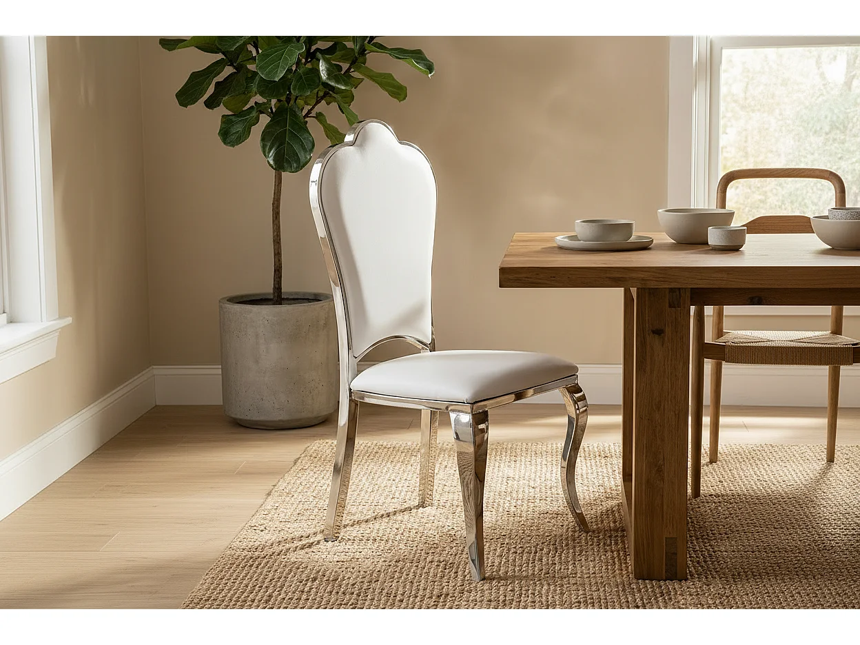 Lot de 4 Chaises Prestige Chrome simili cuir Blanc- SAKURA