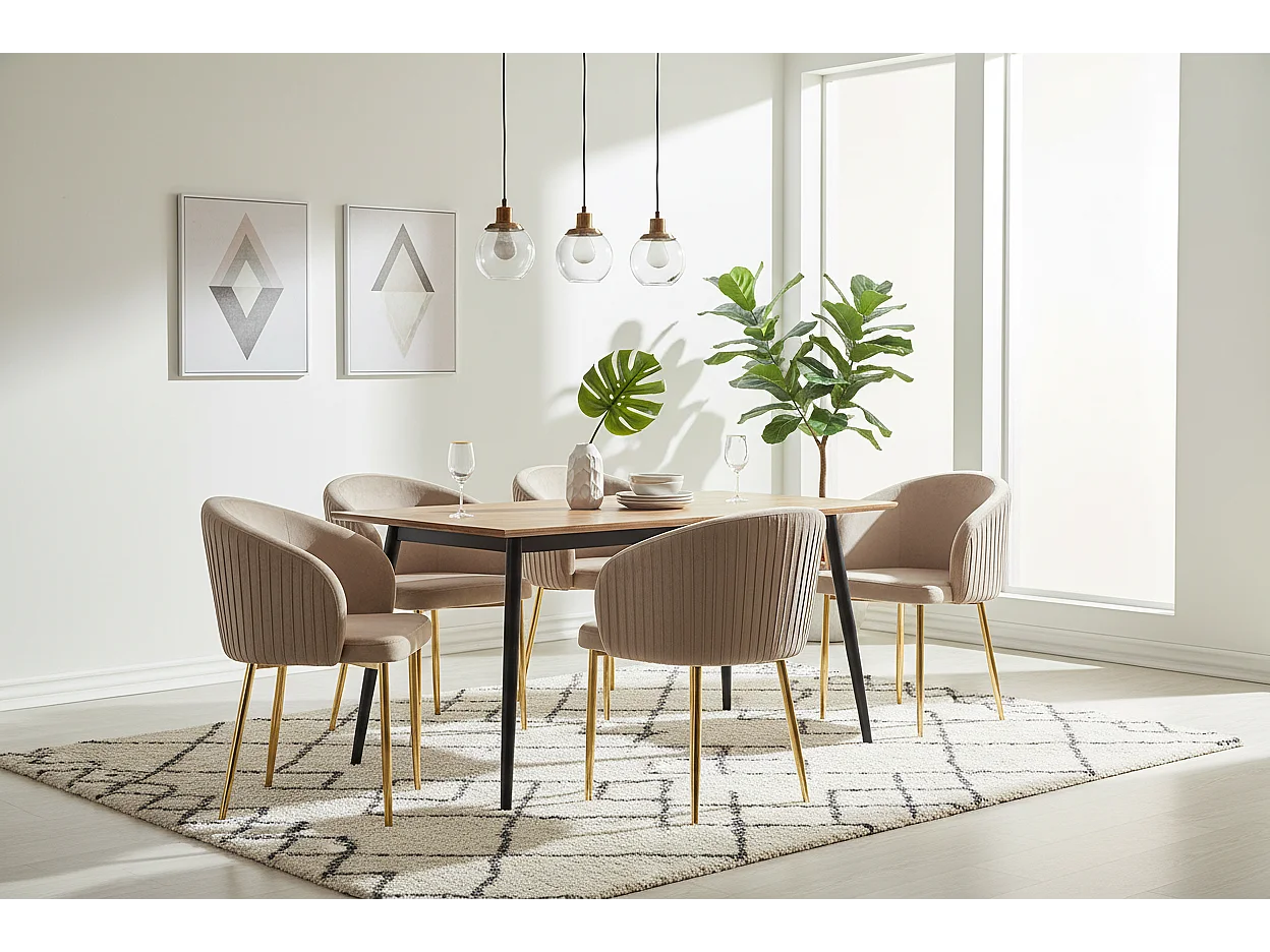 Lot 2 Chaises Salle à Manger Carlita Accoudoirs Velours Taupe Pieds Gold 44,5x50x80cm