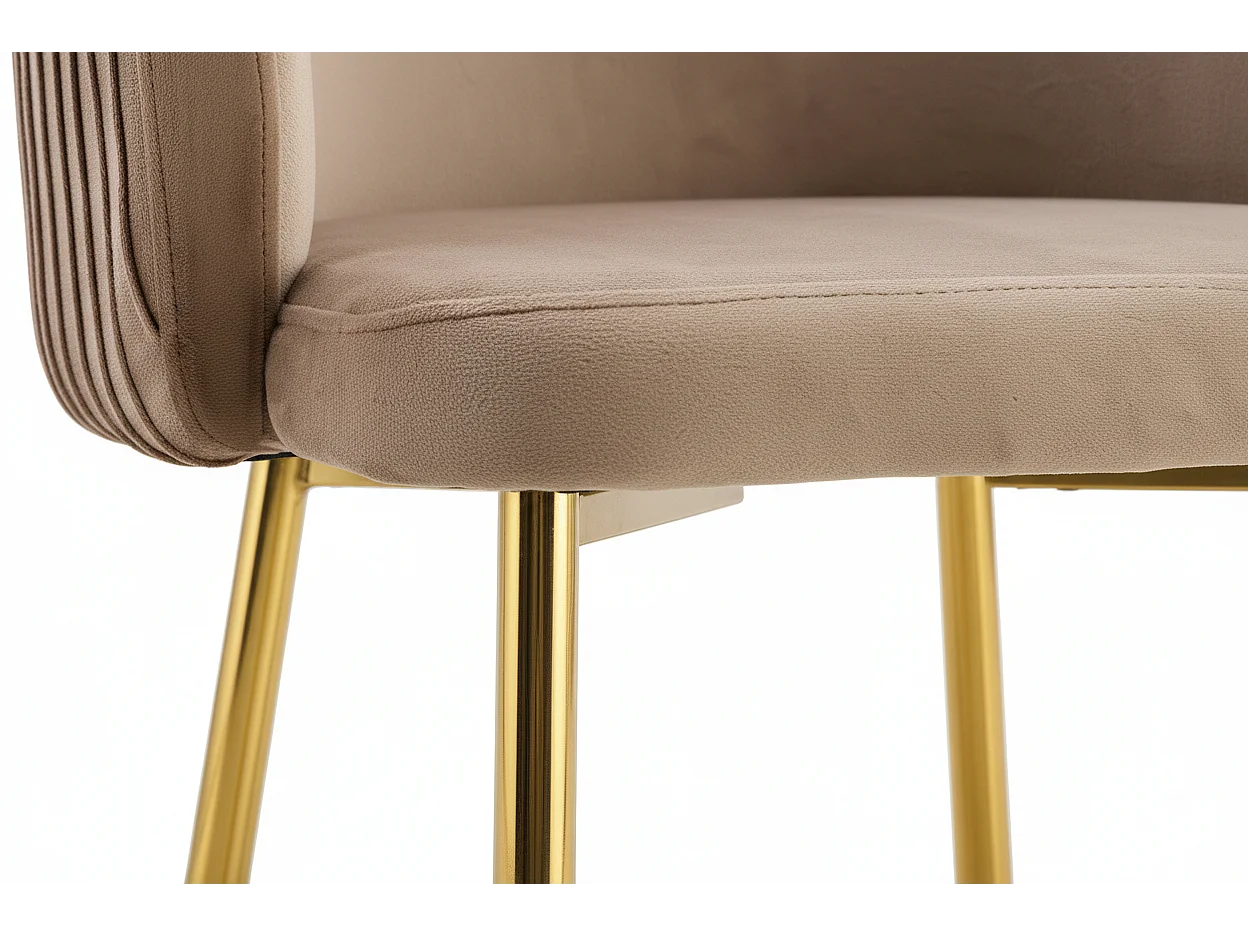 Lot 2 Chaises Salle à Manger Carlita Accoudoirs Velours Taupe Pieds Gold 44,5x50x80cm