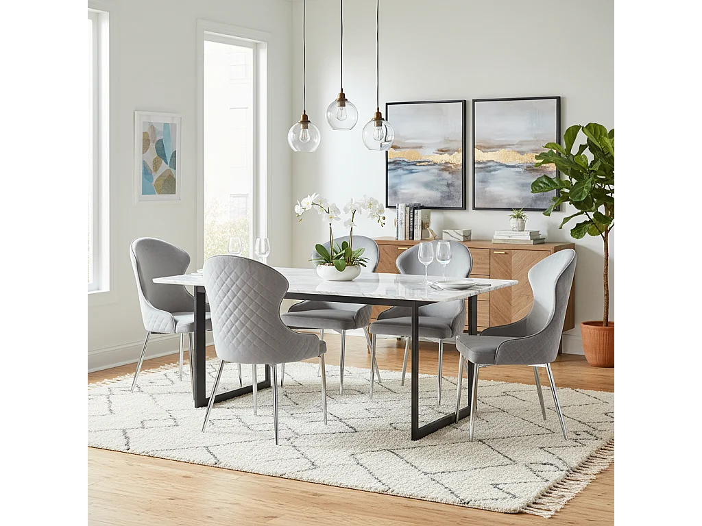 Lot 2 Chaises Salle à Manger Hilton Velours Gris Pieds Chrome