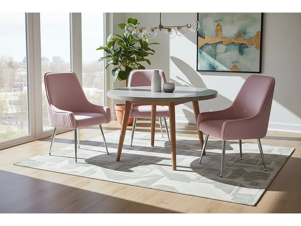 Lot 2 Chaises Salle à Manger Luxury Velours Rose Pieds Chrome 52x65,5x93,5cm