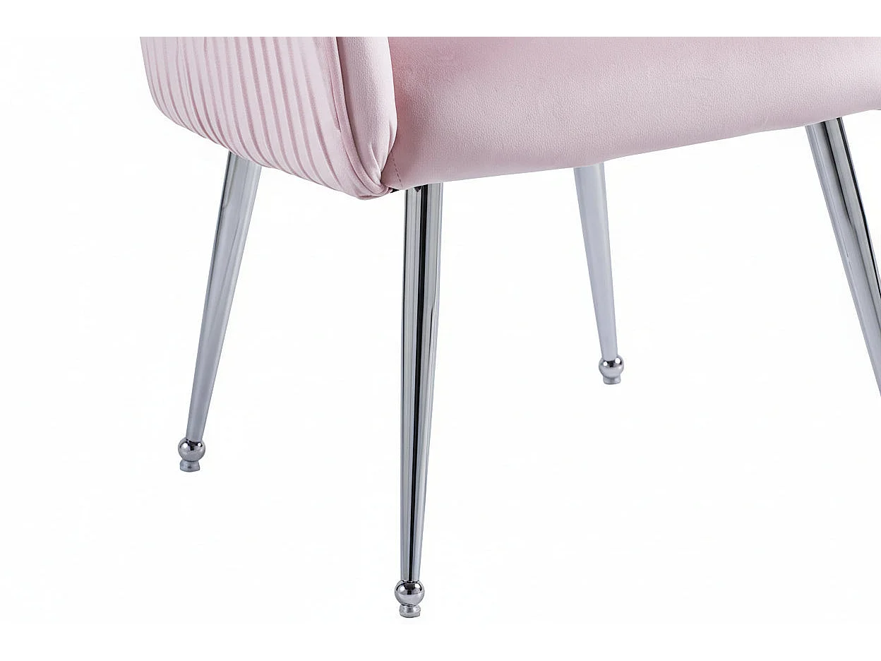 Lot 2 Chaises Salle à Manger Luxury Velours Rose Pieds Chrome 52x65,5x93,5cm