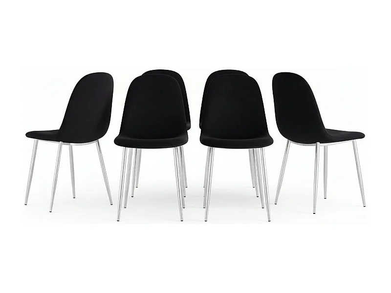 Lot de 6 chaises scandinaves velours noir pieds chrome 44x50x87 cm