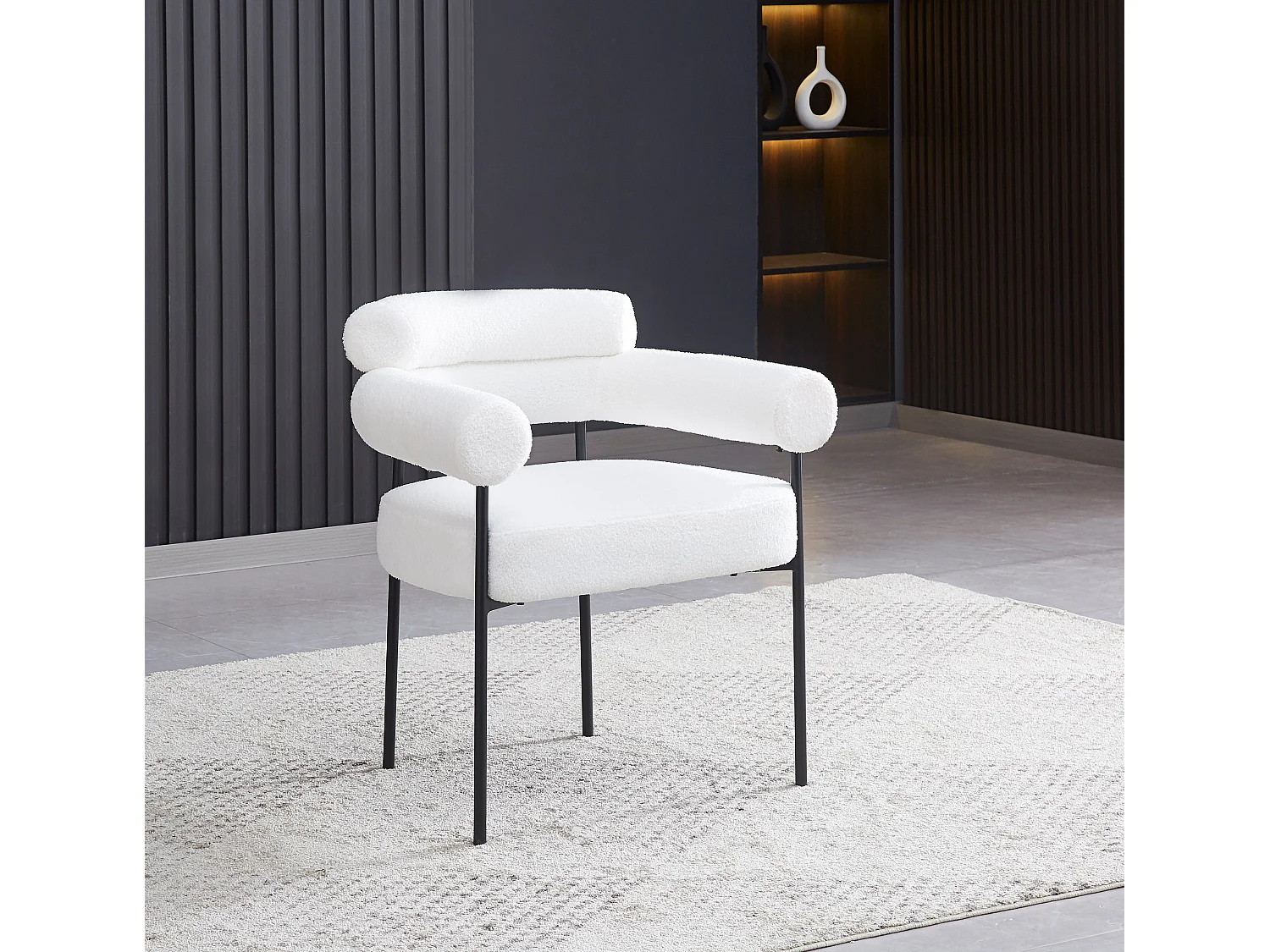 Lot 2 Chaises Salle à Manger Doudou Blanc Accoudoirs 72x60x77cm Métal Noir