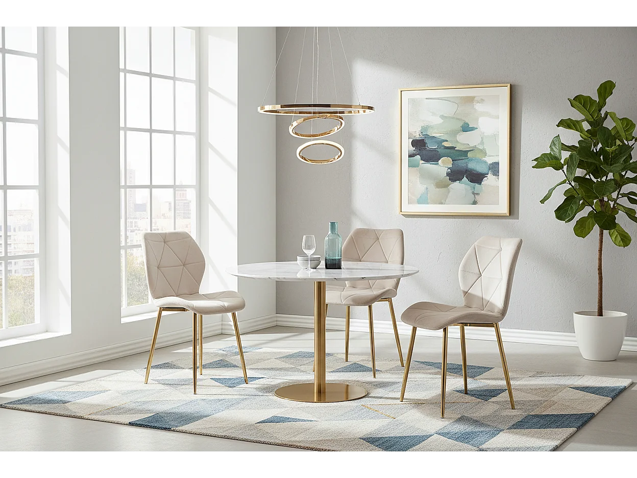 Lot 4 Chaises Salle à Manger Coquillage Velours Beige Pieds Gold 46x58,5x87cm