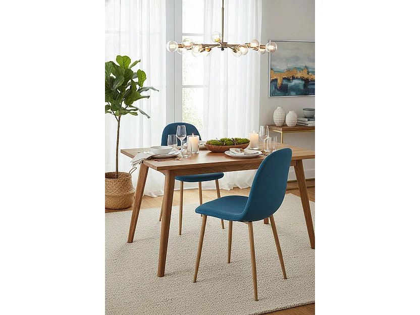 Lot de 2 Chaises SCANDINAVE – Tissu & Pied Métal Effet Bois – 44x54,5x86 cm