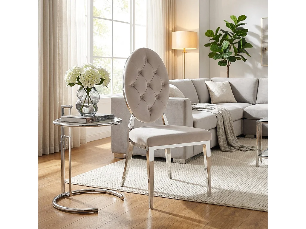 Lot de 4 chaises MEDAILLON capitonnées  chrome et velours Moka