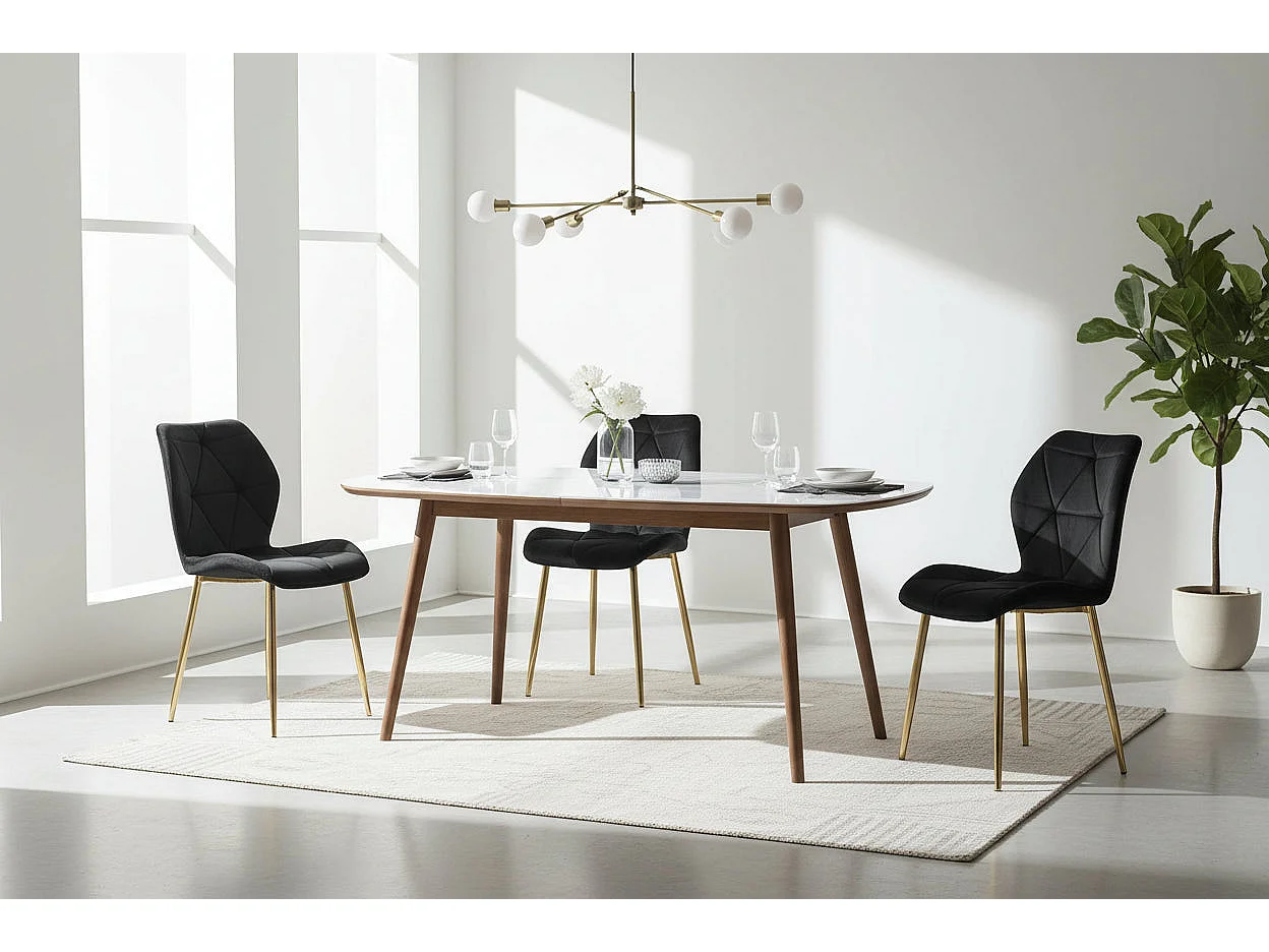 Lot 4 Chaises Salle à Manger Coquillage Velours Noir Pieds Gold 46x58,5x87cm