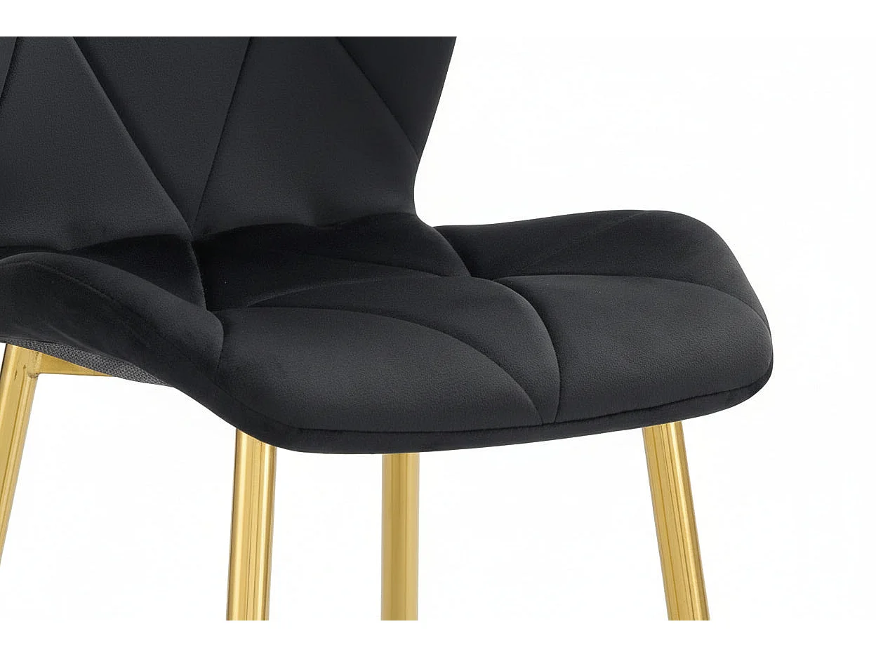 Lot 4 Chaises Salle à Manger Coquillage Velours Noir Pieds Gold 46x58,5x87cm