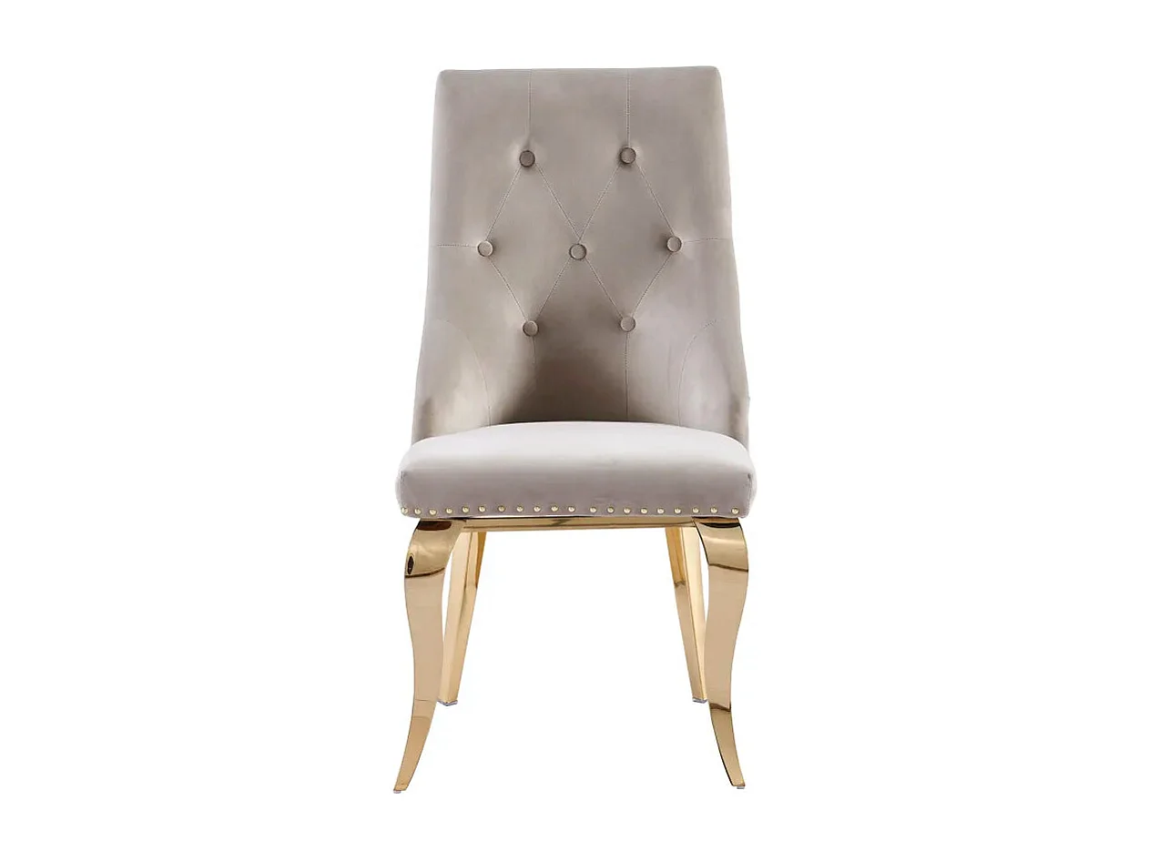 Lot 2 Chaises Salle à Manger Anneau Velours Moka Capitonnées Cloutées Pieds Gold