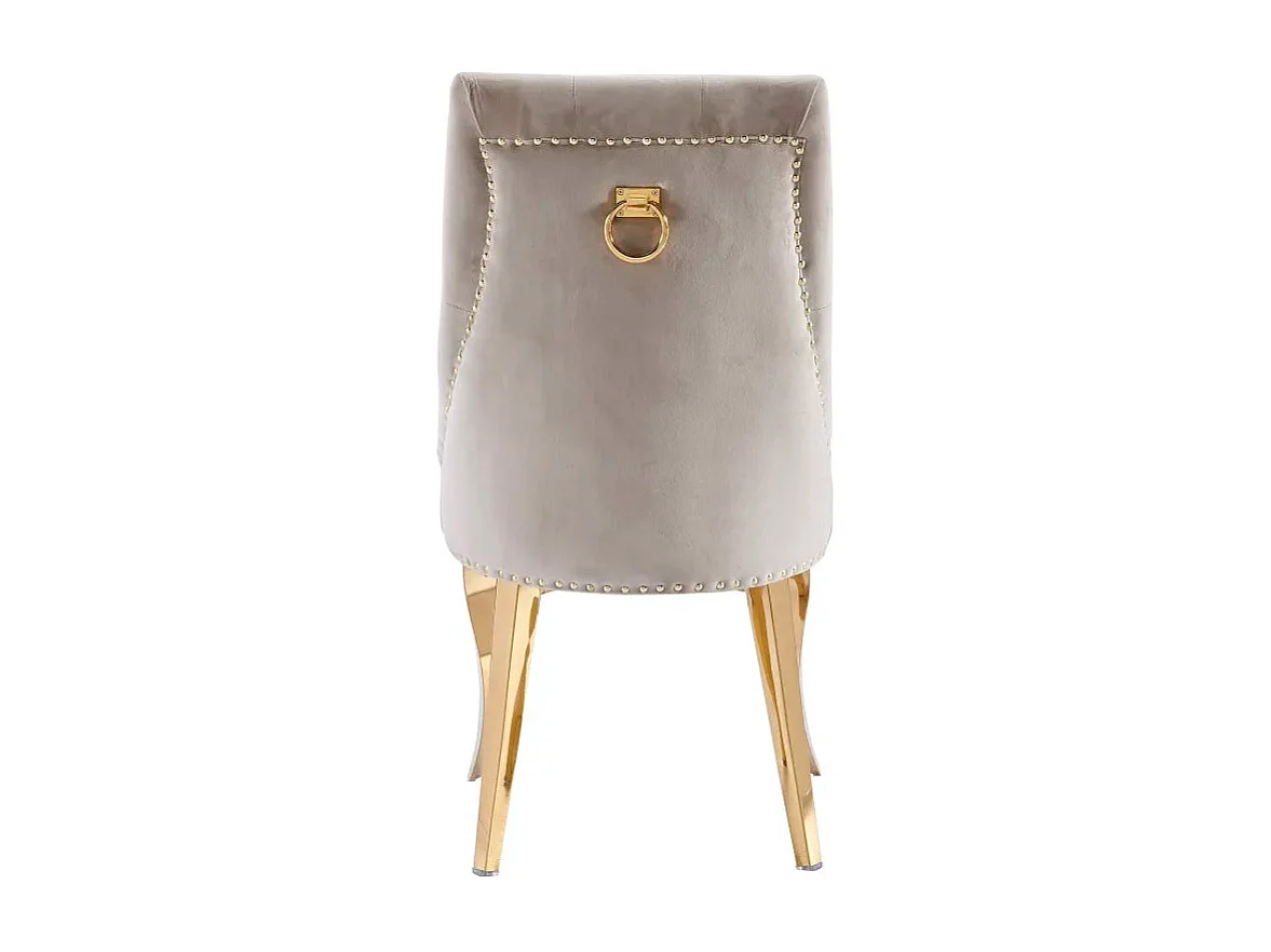 Lot 2 Chaises Salle à Manger Anneau Velours Moka Capitonnées Cloutées Pieds Gold