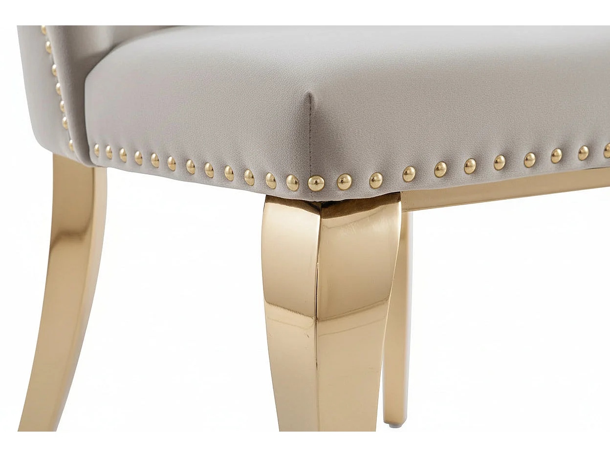 Lot 2 Chaises Salle à Manger Anneau Velours Moka Capitonnées Cloutées Pieds Gold