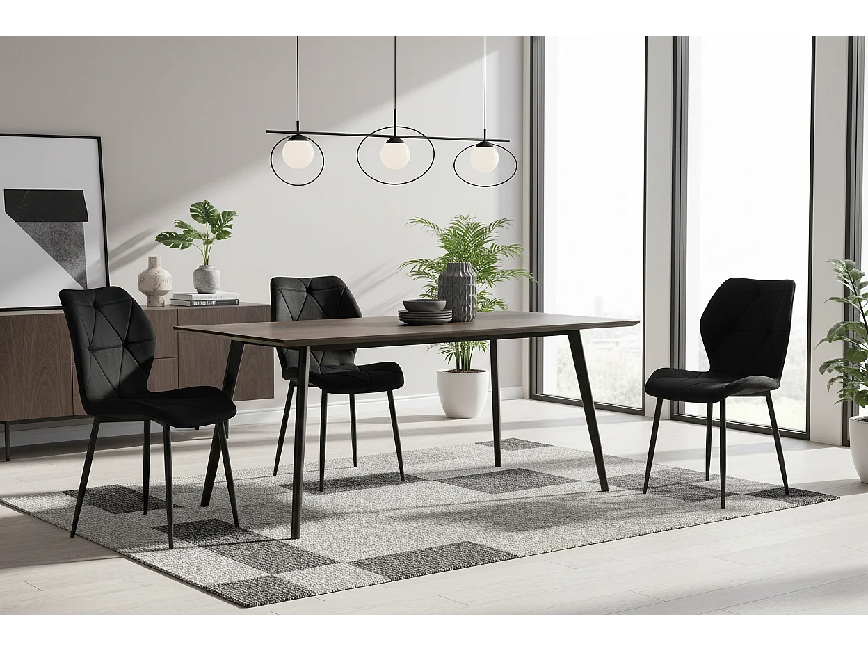 Lot 4 Chaises Salle à Manger Coquillage Velours Noir Pieds Métal Noir 46x58,5x87cm