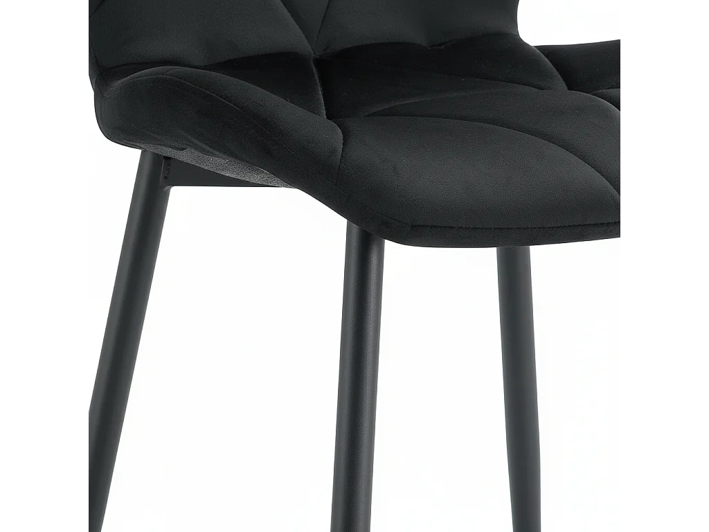 Lot 4 Chaises Salle à Manger Coquillage Velours Noir Pieds Métal Noir 46x58,5x87cm