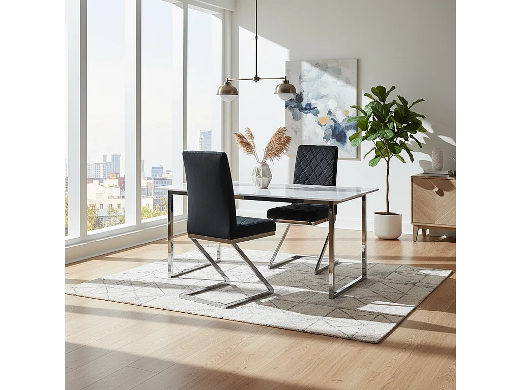 Lot 2 Chaises Salle à Manger Cocomat Velours Noir Pieds Chrome