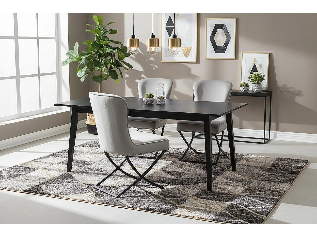Lot 4 Chaises Salle à Manger Gabrielle Velours Gris Capitonné Pieds Métal Noir