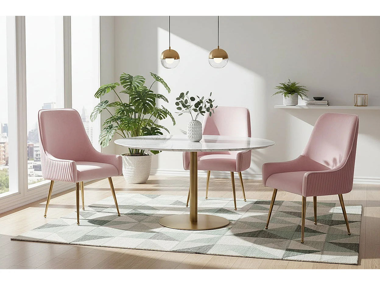 Lot 2 Chaises Salle à Manger Luxury Velours Rose Pieds Gold 56x58x93cm