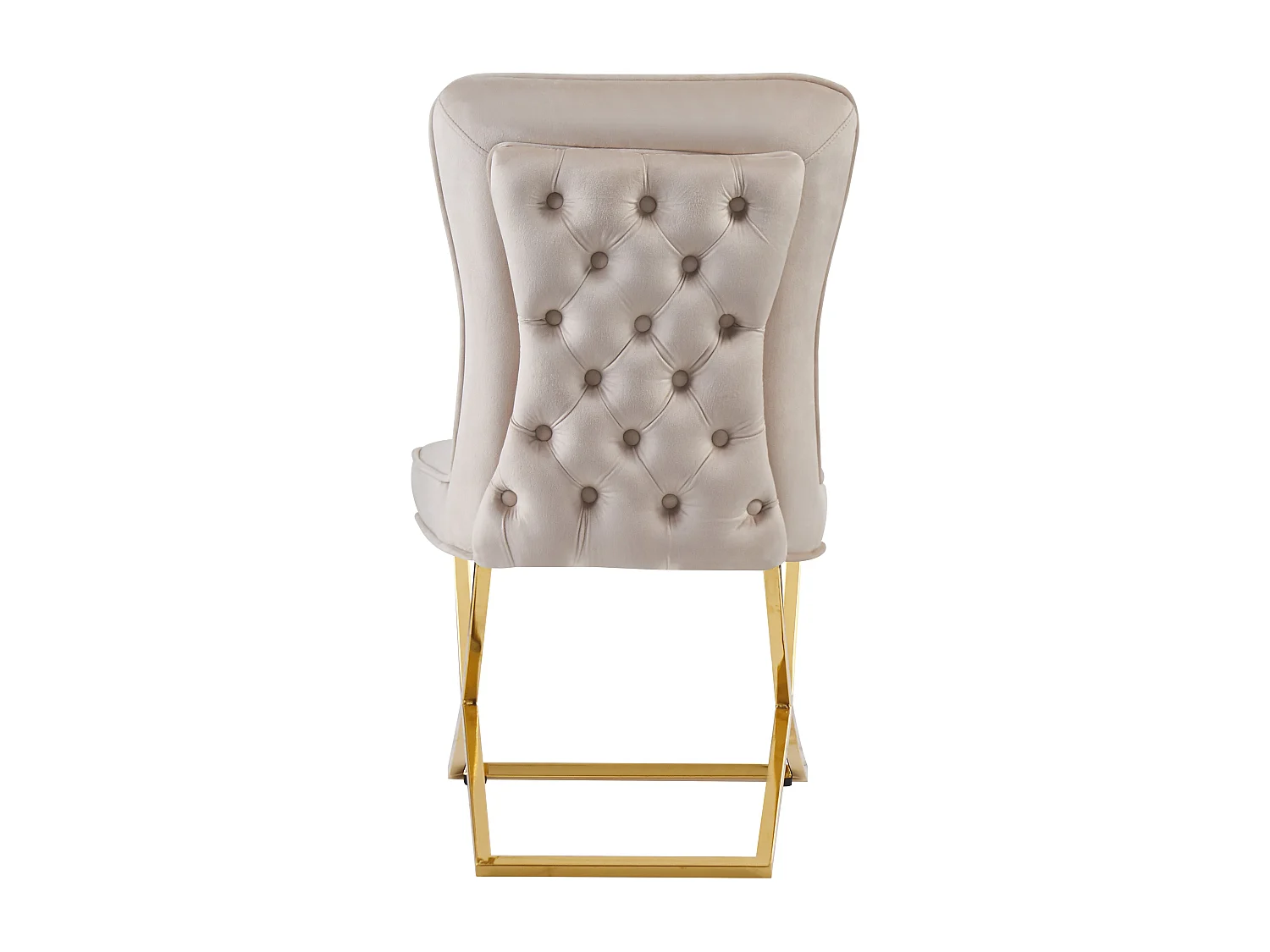 Lot 4 Chaises Salle à Manger Gabrielle Velours Beige Capitonné Pieds Gold
