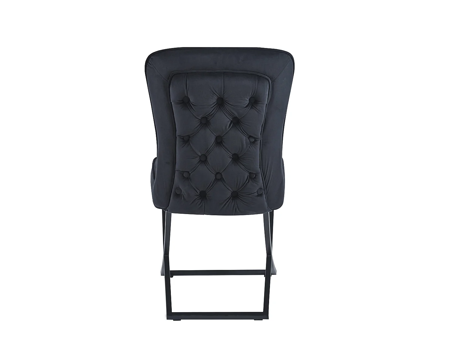 Lot 4 Chaises Salle à Manger Gabrielle Velours Noir Capitonné Pieds Métal Noir