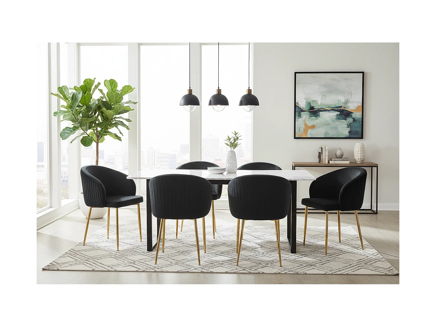 Lot 2 Chaises Salle à Manger Carlita Accoudoirs Velours Noir Pieds Gold 44,5x50x80cm