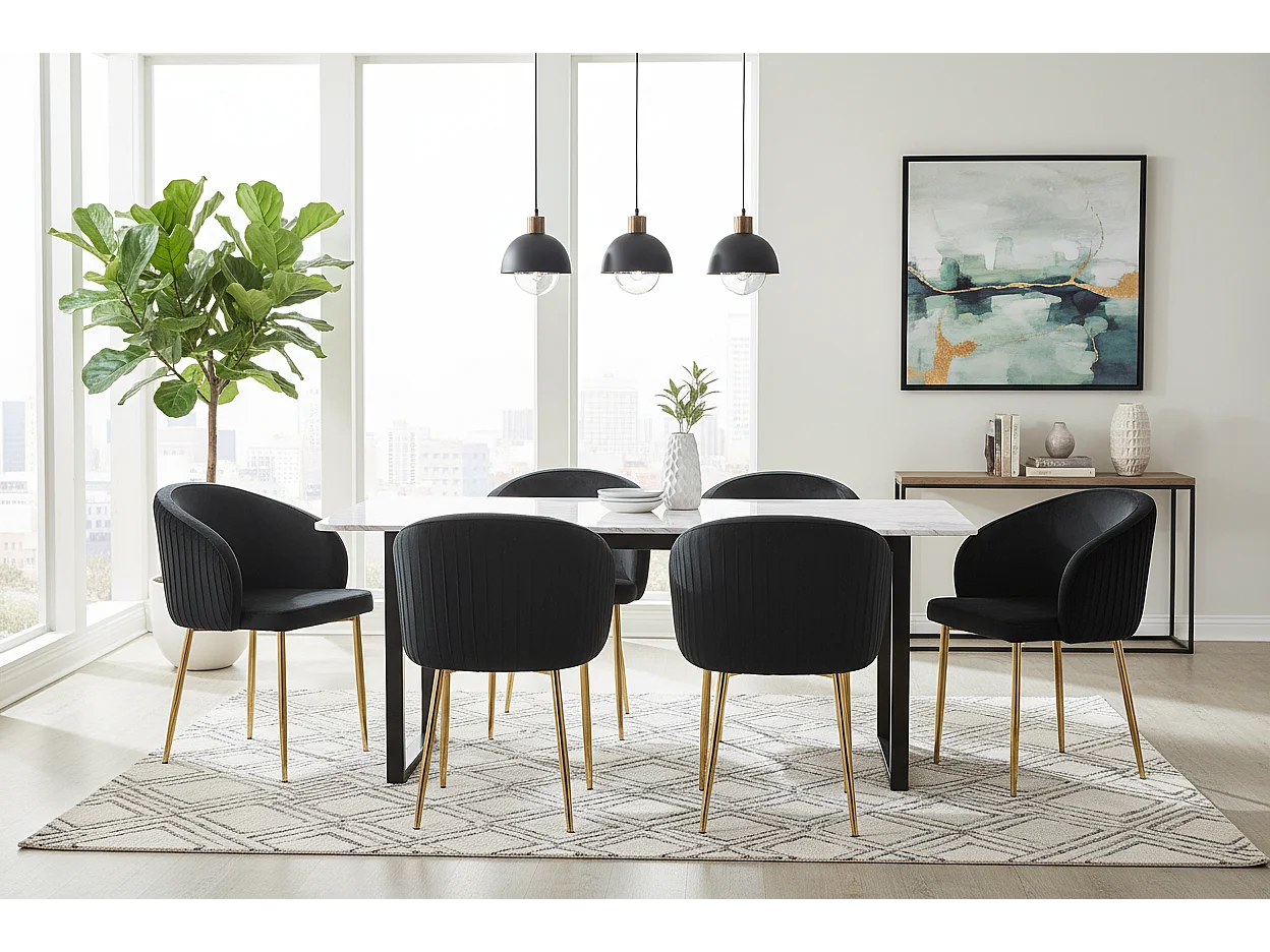 Lot 2 Chaises Salle à Manger Carlita Accoudoirs Velours Noir Pieds Gold 44,5x50x80cm