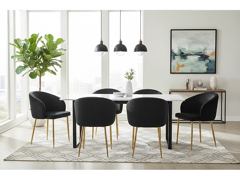 Lot 2 Chaises Salle à Manger Carlita Accoudoirs Velours Noir Pieds Gold 44,5x50x80cm