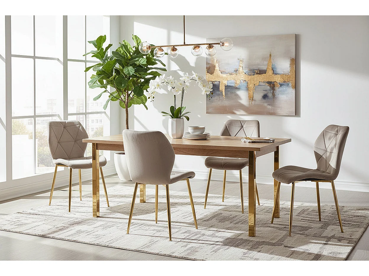 Lot 4 Chaises Salle à Manger Coquillage Velours Taupe Pieds Gold 46x58,5x87cm