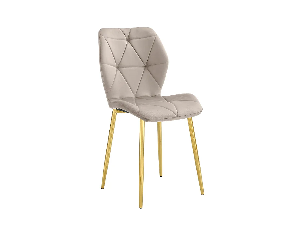 Lot 4 Chaises Salle à Manger Coquillage Velours Taupe Pieds Gold 46x58,5x87cm