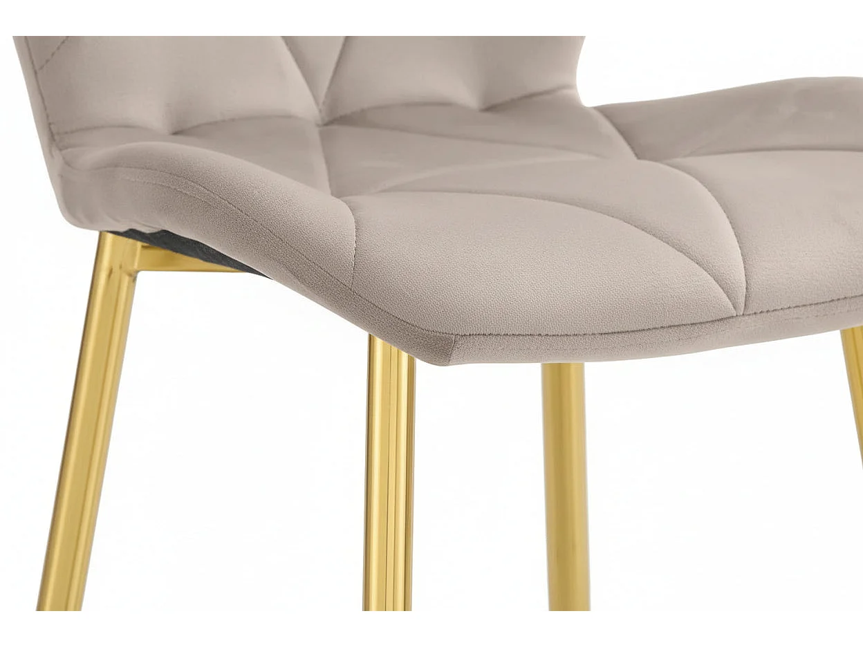 Lot 4 Chaises Salle à Manger Coquillage Velours Taupe Pieds Gold 46x58,5x87cm