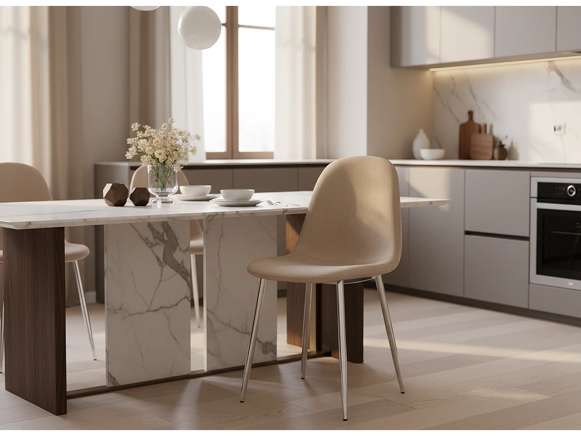 Lot de 6 chaises SCANDINAVE en velours pieds chrome - Taupe