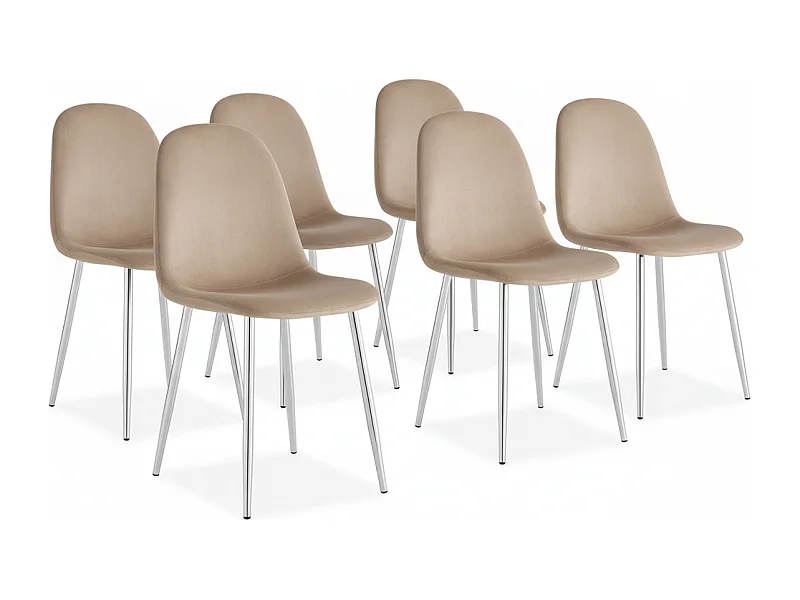 Lot de 6 chaises scandinaves en velours taupe pieds chrome 44x50x87 cm