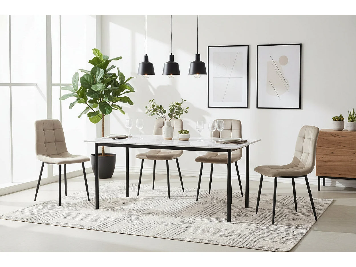 Lot 4 Chaises Salle à Manger Elisa Velours Taupe Pieds Métal Noir 42x55x87cm