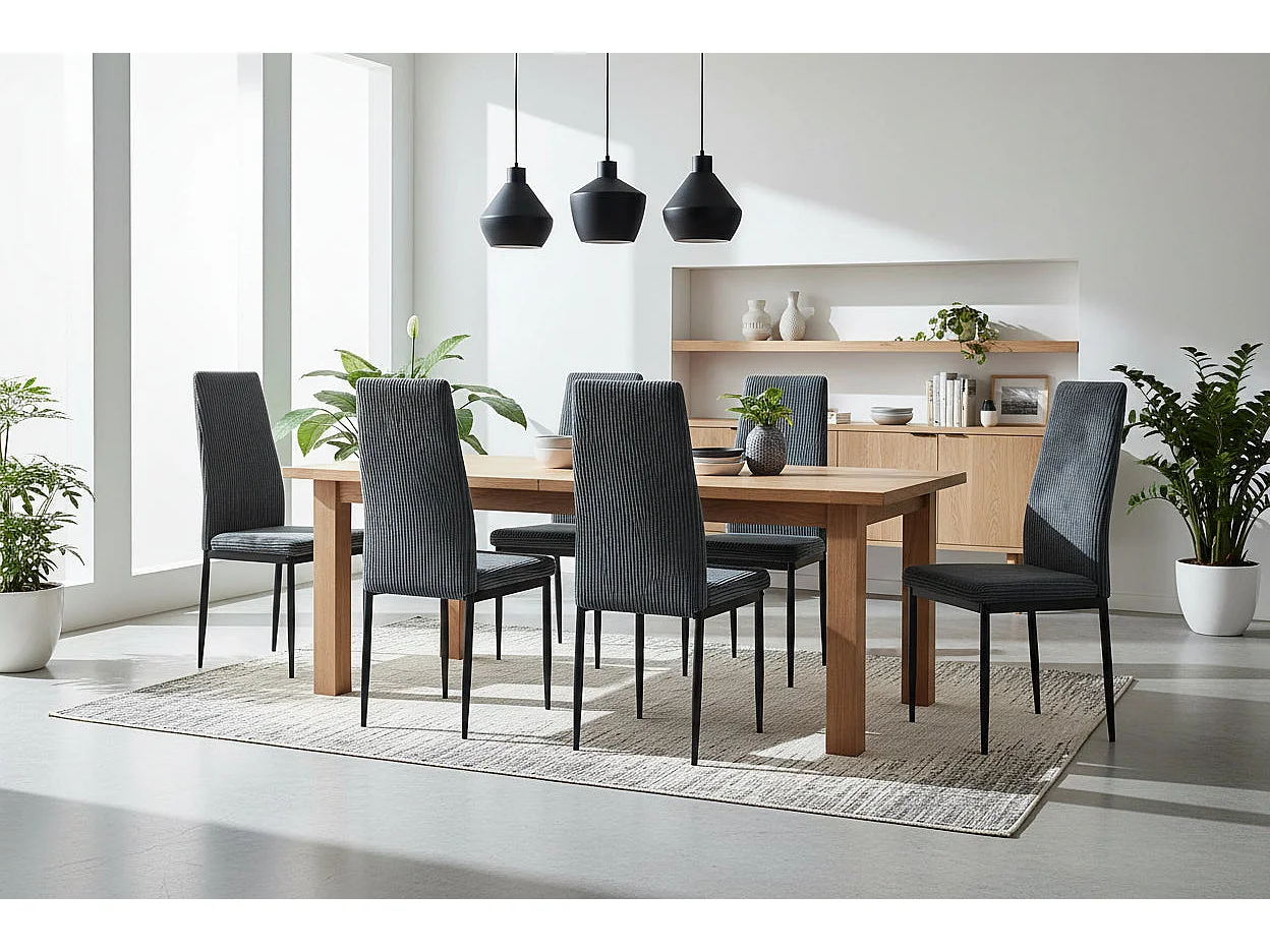 Lot 4 Chaises Salle à Manger Klarna Tissu Côtelé Gris Pieds Métal Noir