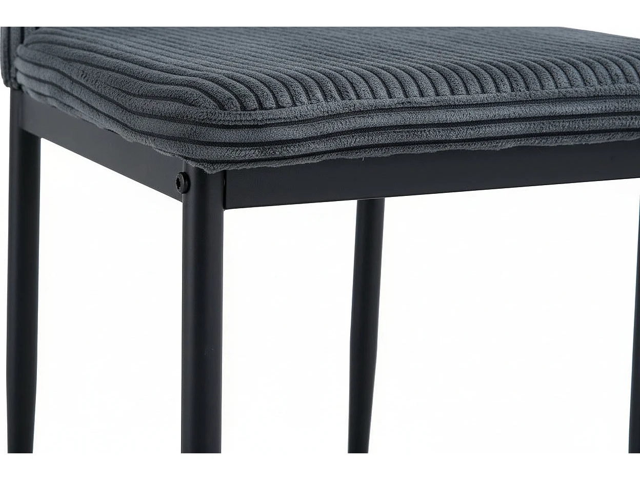 Lot 4 Chaises Salle à Manger Klarna Tissu Côtelé Gris Pieds Métal Noir