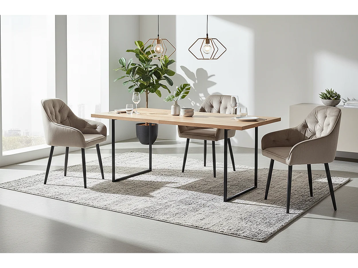 Lot 2 Chaises Salle à Manger Jade Accoudoirs Velours Taupe Pieds Métal Noir 53,5x53x84cm