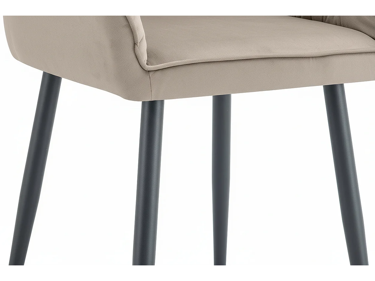 Lot 2 Chaises Salle à Manger Jade Accoudoirs Velours Taupe Pieds Métal Noir 53,5x53x84cm