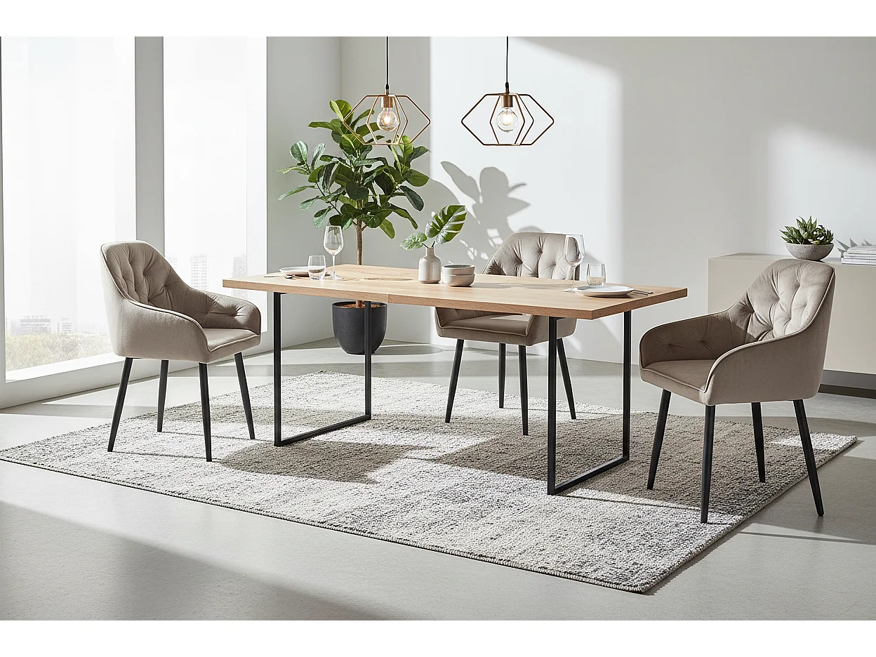 Lot 2 Chaises Salle à Manger Jade Accoudoirs Velours Taupe Pieds Métal Noir 53,5x53x84cm
