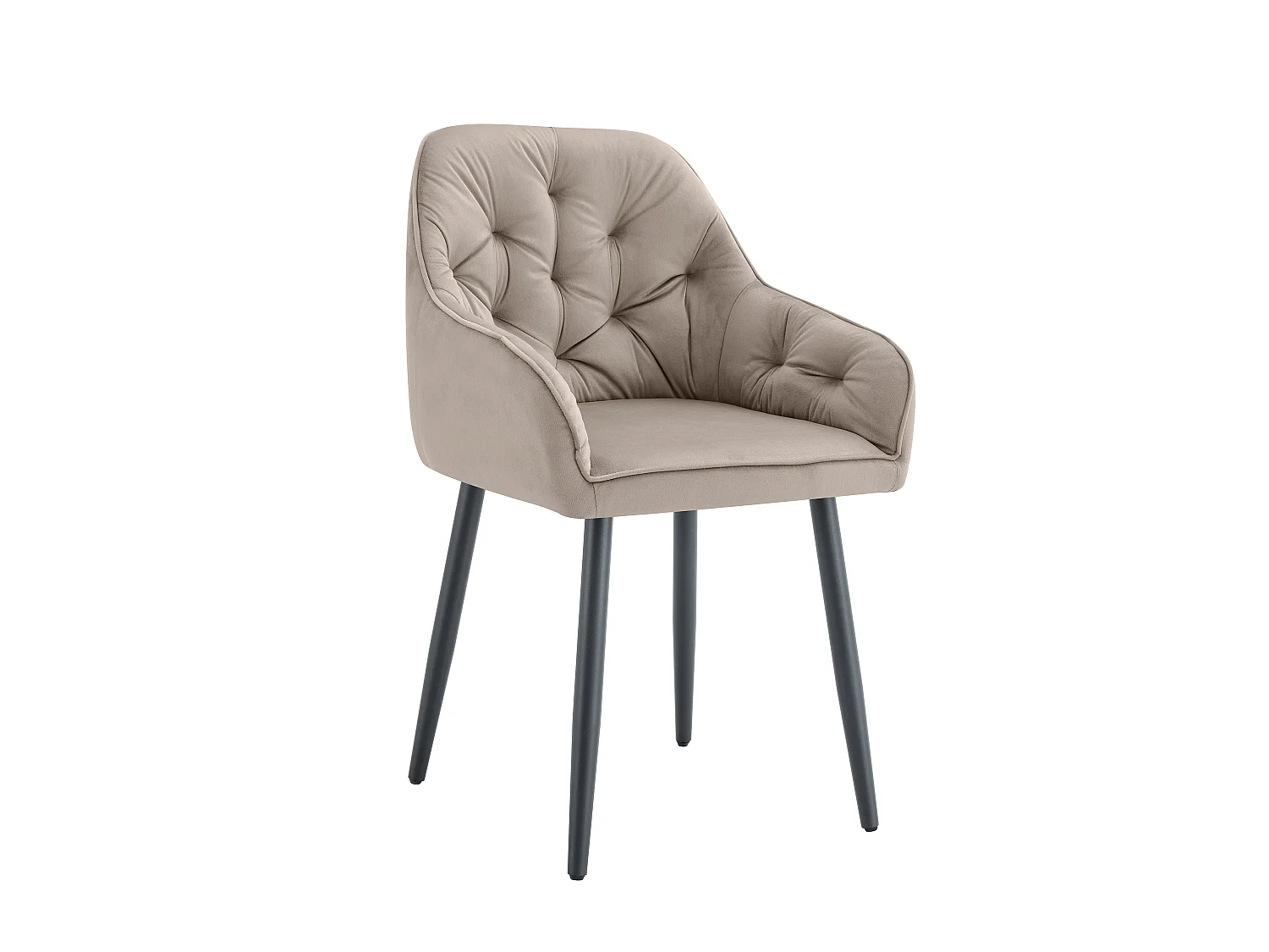 Lot 2 Chaises Salle à Manger Jade Accoudoirs Velours Taupe Pieds Métal Noir 53,5x53x84cm
