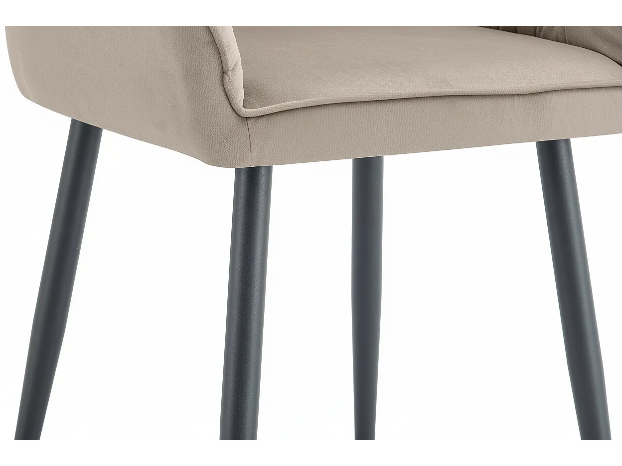 Lot 2 Chaises Salle à Manger Jade Accoudoirs Velours Taupe Pieds Métal Noir 53,5x53x84cm