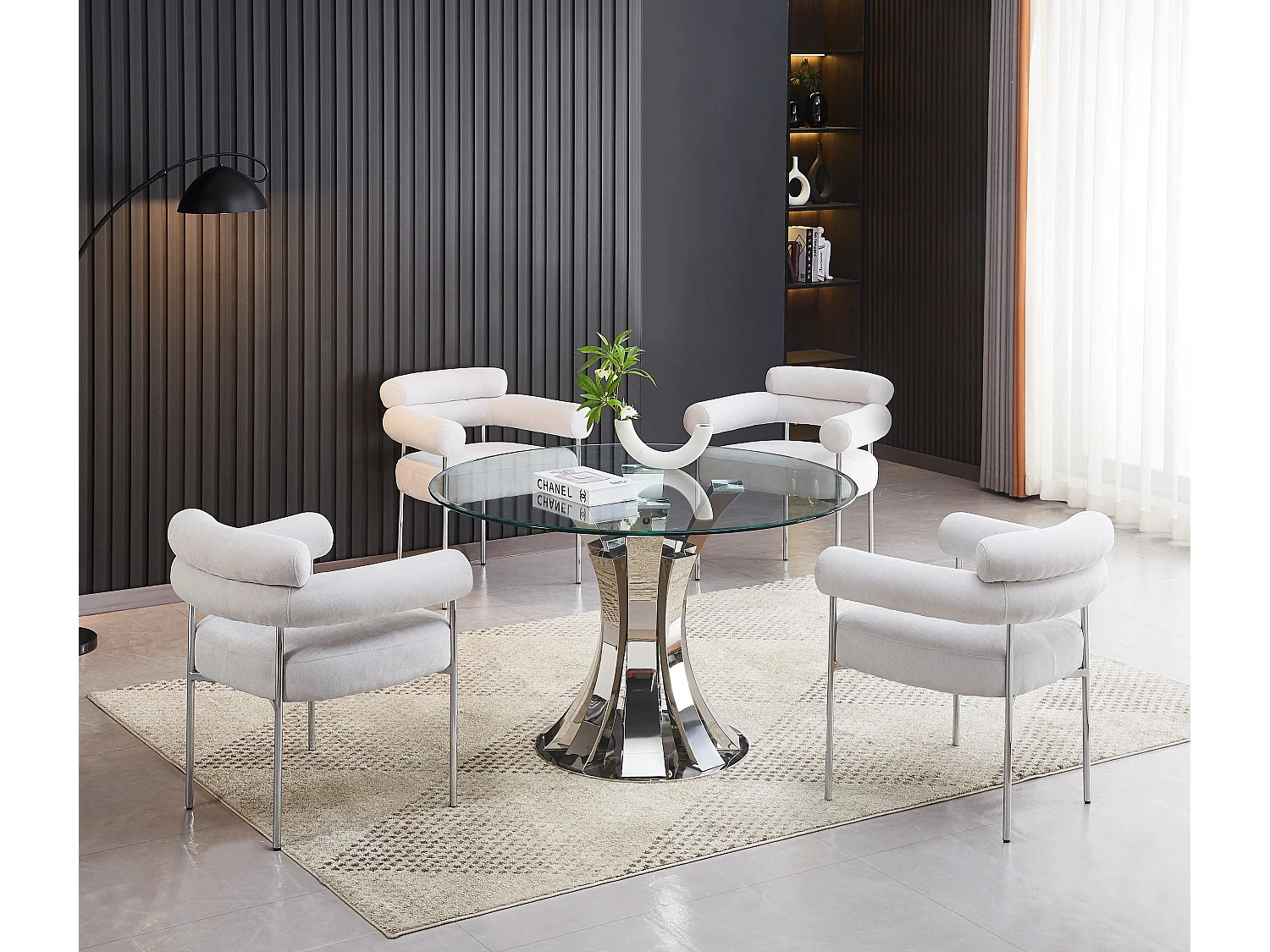 Lot 2 Chaises Salle à Manger Bulle Accoudoirs Velours Serge Gris Pieds Chrome 72x60x77cm