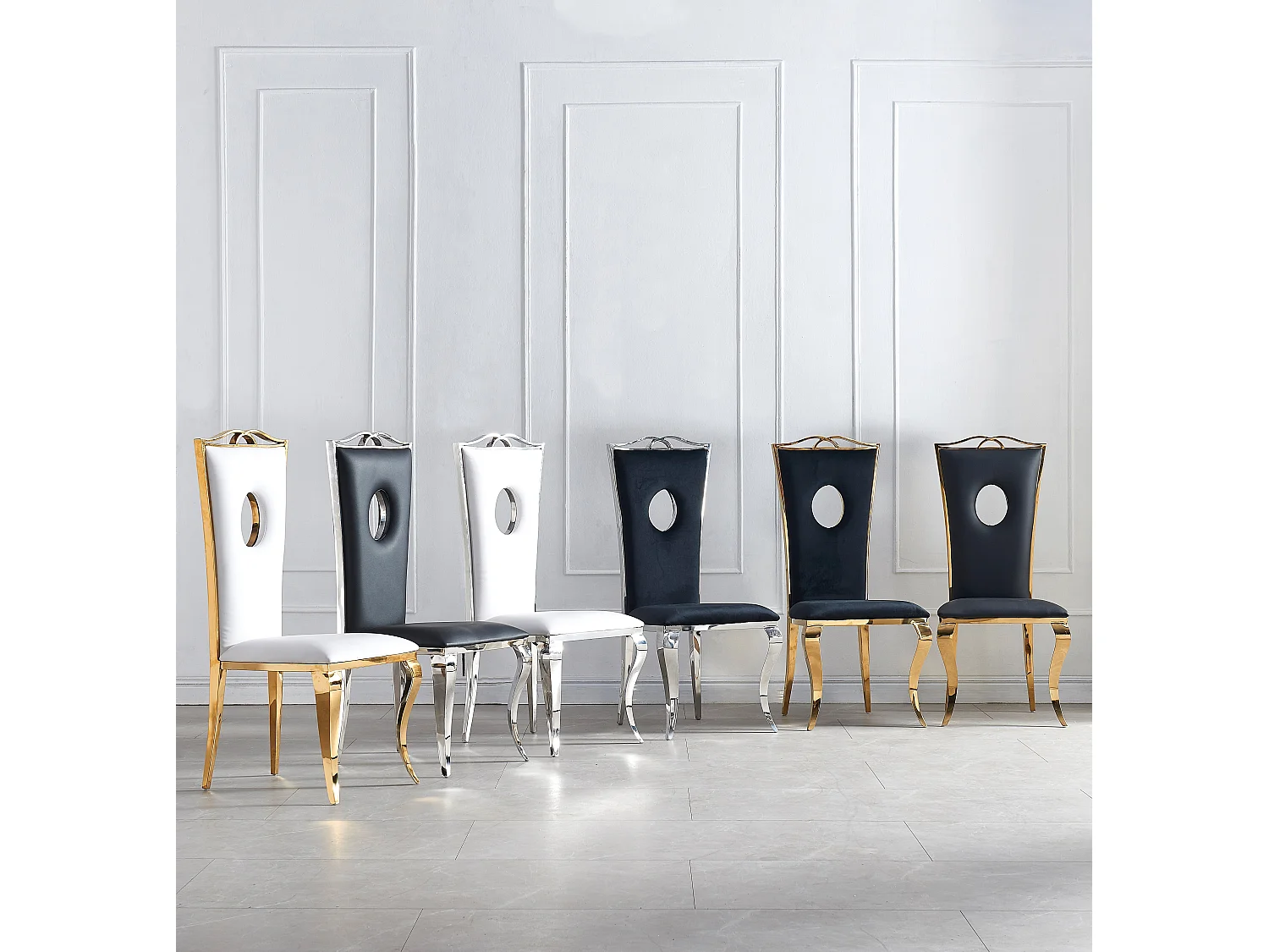 Lot de 4 Chaises baroque ROYAL Chrome Velours Gris