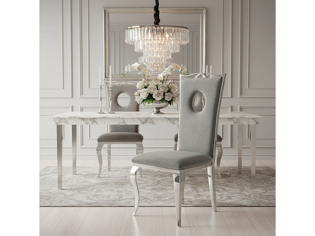 Lot de 4 Chaises baroque ROYAL Chrome Velours Gris