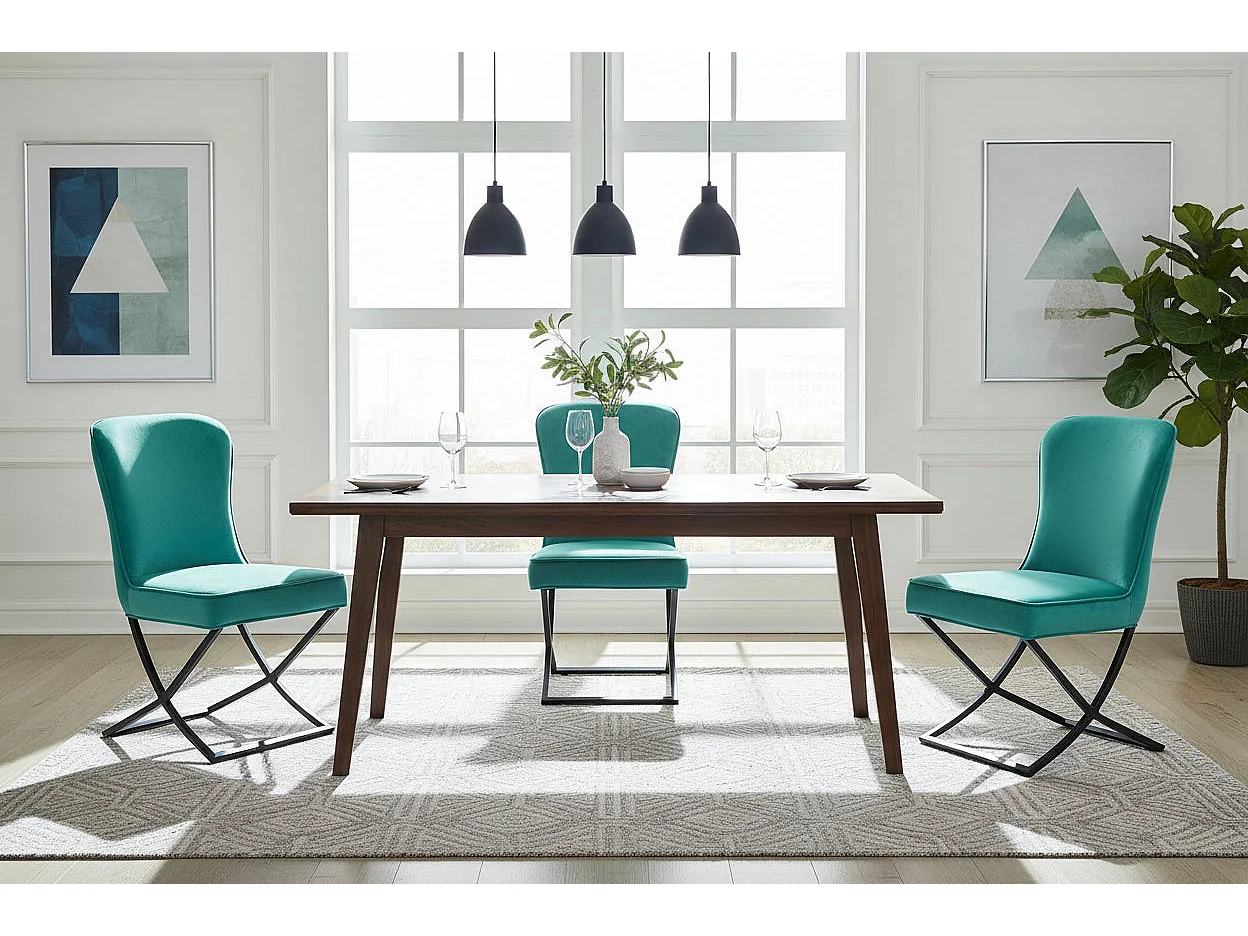 Lot 4 Chaises Salle à Manger Gabrielle Velours Vert Capitonné Pieds Métal Noir