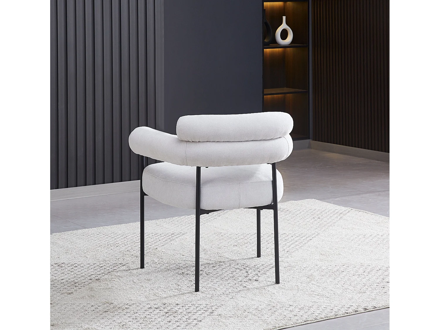 Lot 2 Chaises Salle à Manger Serge Gris Avec Accoudoirs 72x60x77cm Métal Noir